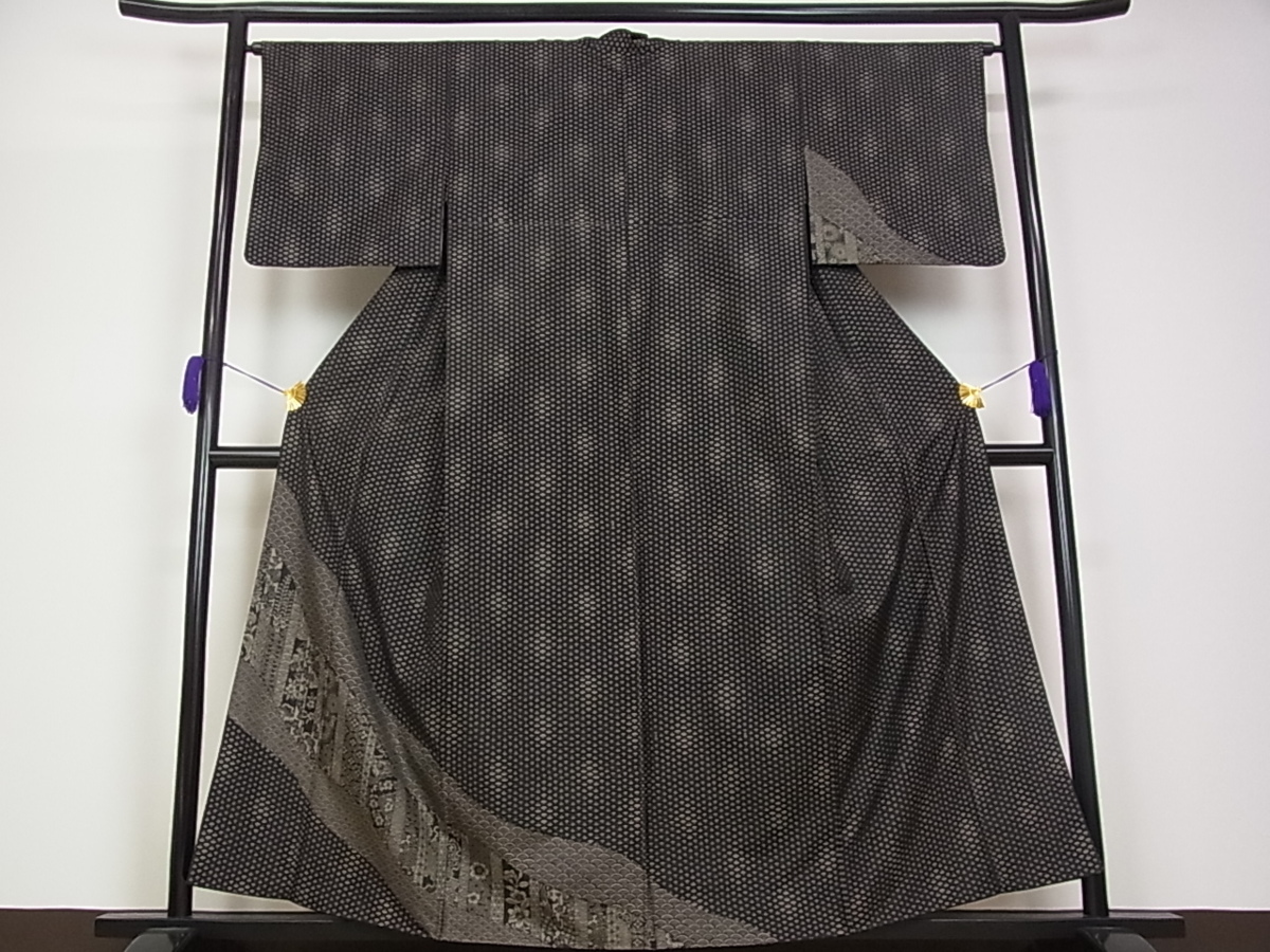 平和屋■極上　訪問着　本場染大島紬地　道長吉祥花文　逸品s5937