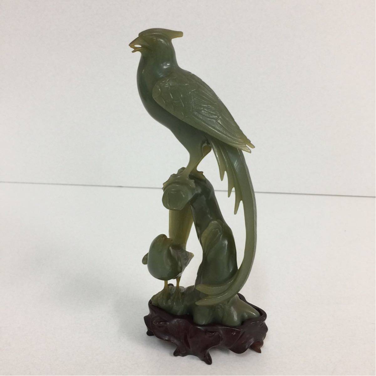 61 中国美術 玉石 翡翠 鳥 鳳凰 置物 フェニックス 彫刻 古美術 古玩