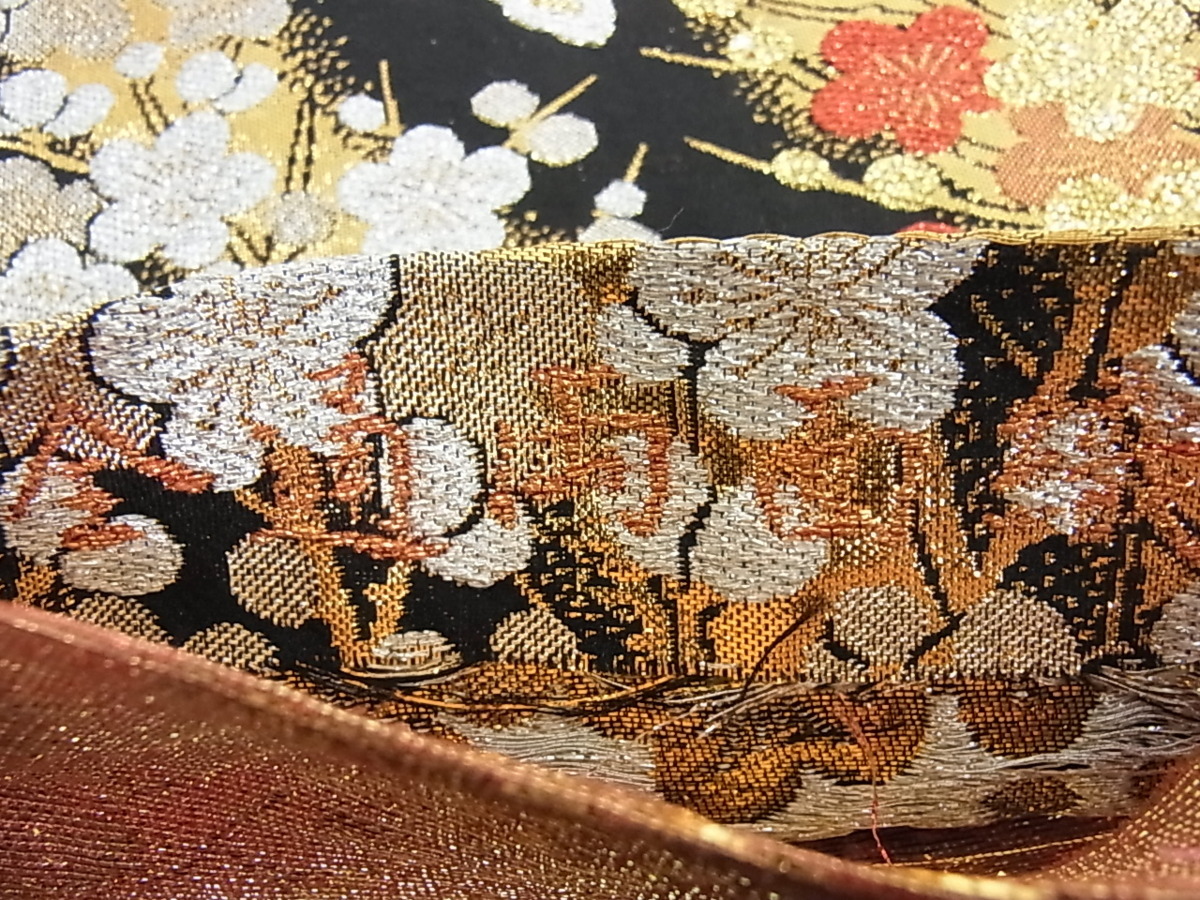 花美人着物□佐賀錦 両面全通柄袋帯 花舞蝶文 金