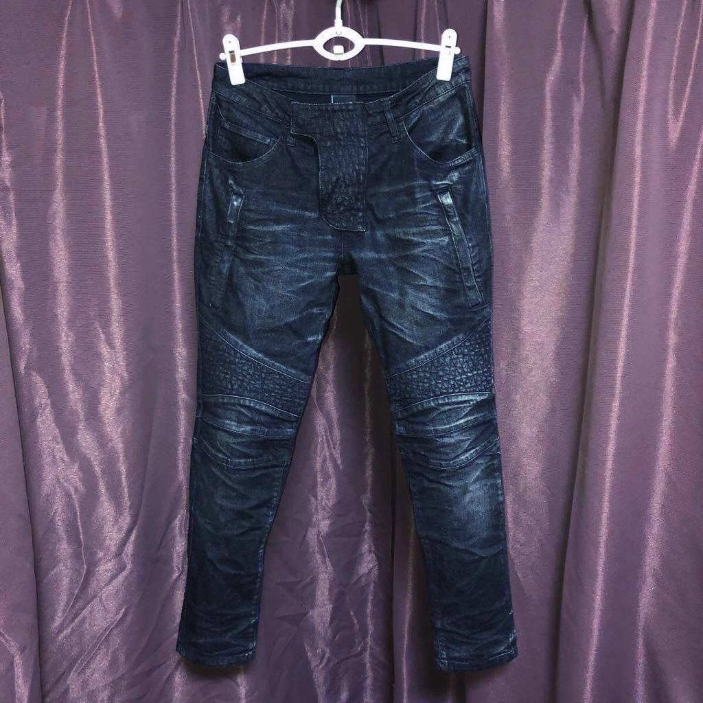 限定美品 AKM × LEON STRETCH BIKER DENIM PANTS ストレッチバイカー 