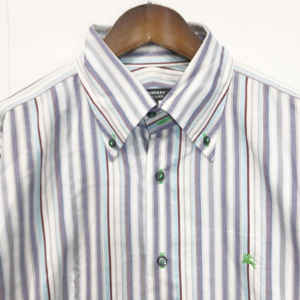 ●日本製＊バーバリーブラックレーベル BURBERRY BLACK LABEL*ストライプ BD長袖シャツ*三陽商会*3 BURBERRY BLACK バーバリーブラックレーベル 新作入荷，正規品 美品 ミドル