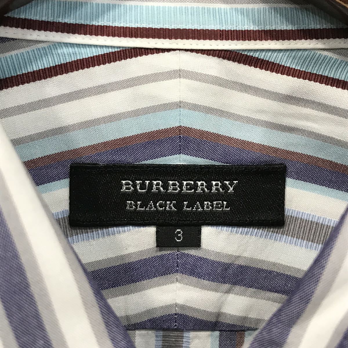 ●日本製＊バーバリーブラックレーベル BURBERRY BLACK LABEL*ストライプ BD長袖シャツ*三陽商会*3 BURBERRY BLACK バーバリーブラックレーベル 新作入荷，正規品 美品 ミドル