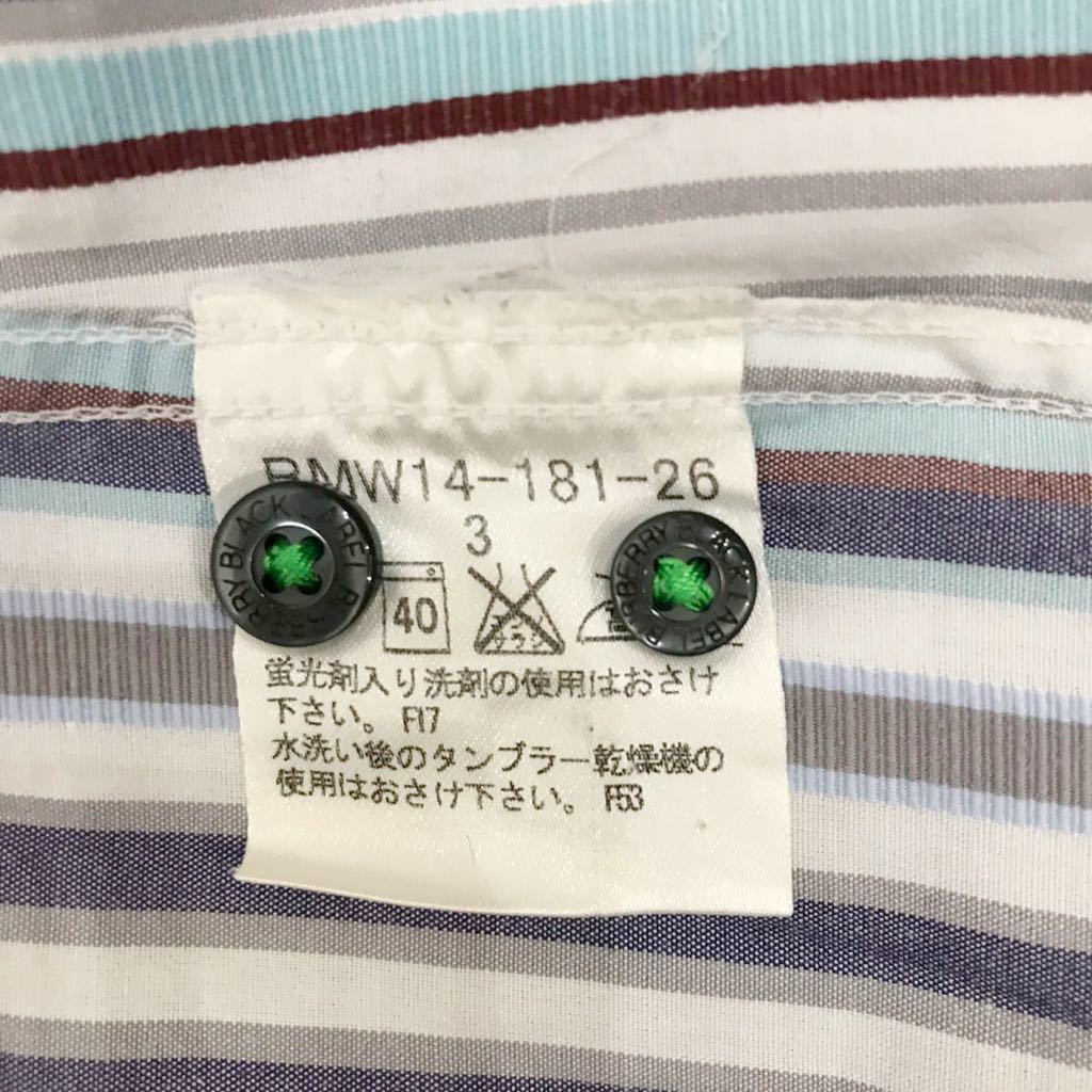 ●日本製＊バーバリーブラックレーベル BURBERRY BLACK LABEL*ストライプ BD長袖シャツ*三陽商会*3 BURBERRY BLACK バーバリーブラックレーベル 新作入荷，正規品 美品 ミドル