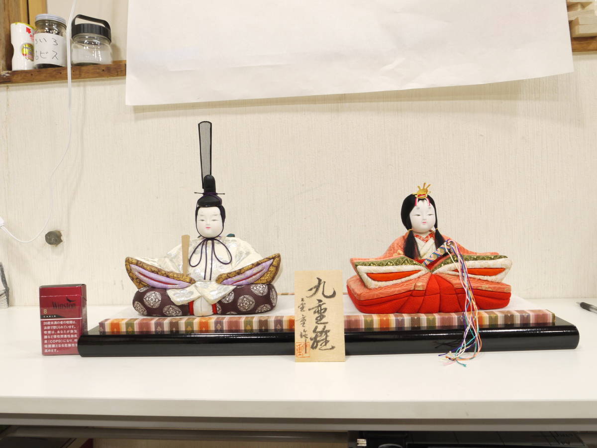 初代 原米州 作 木目込 雛人形一式 (無形文化財技術保存 古典巻袖雛