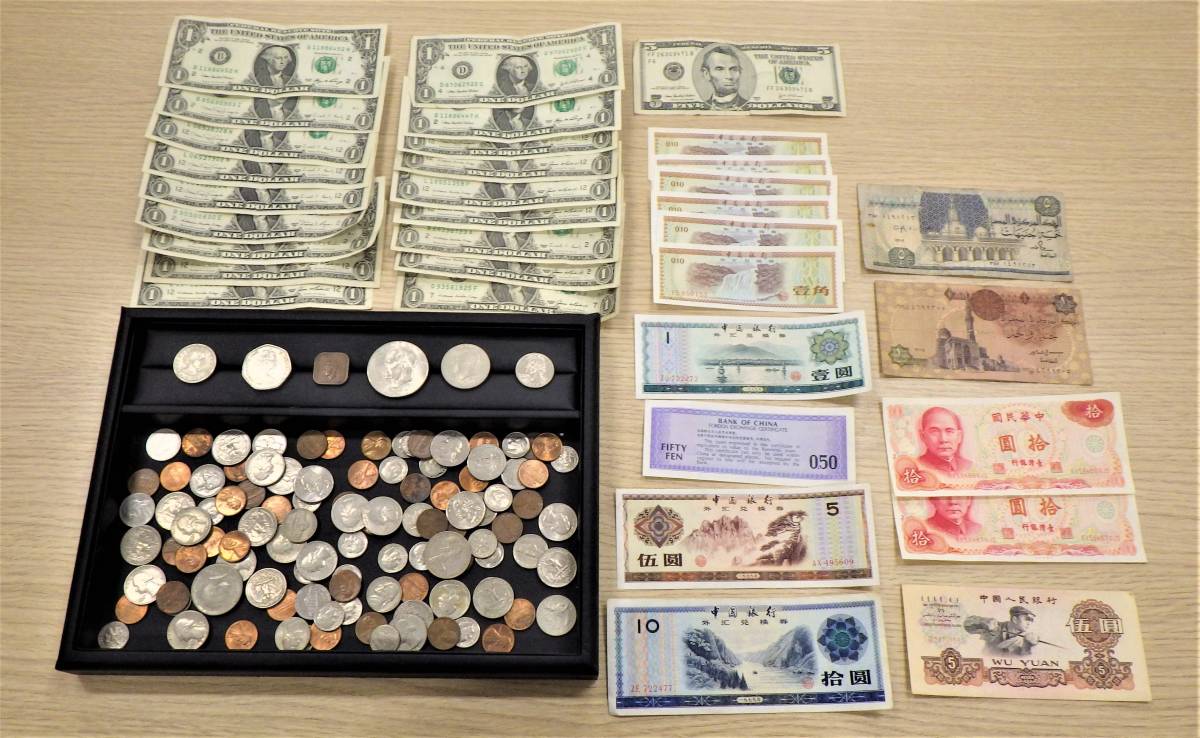 外国紙幣 - カンボジア 香港 タイ 2枚と外国硬貨15枚セット 500リエル