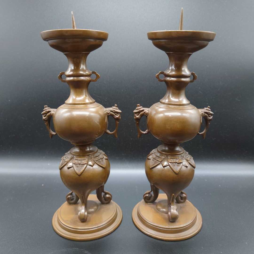 AC21 寺院仏具 燭台壱対 透かし彫 火立 蝋燭台 灯明 50cm 仏具 | 流寺院仏具 1対 ｜燭台 JY559 高82cm 特大燭台一対 ご