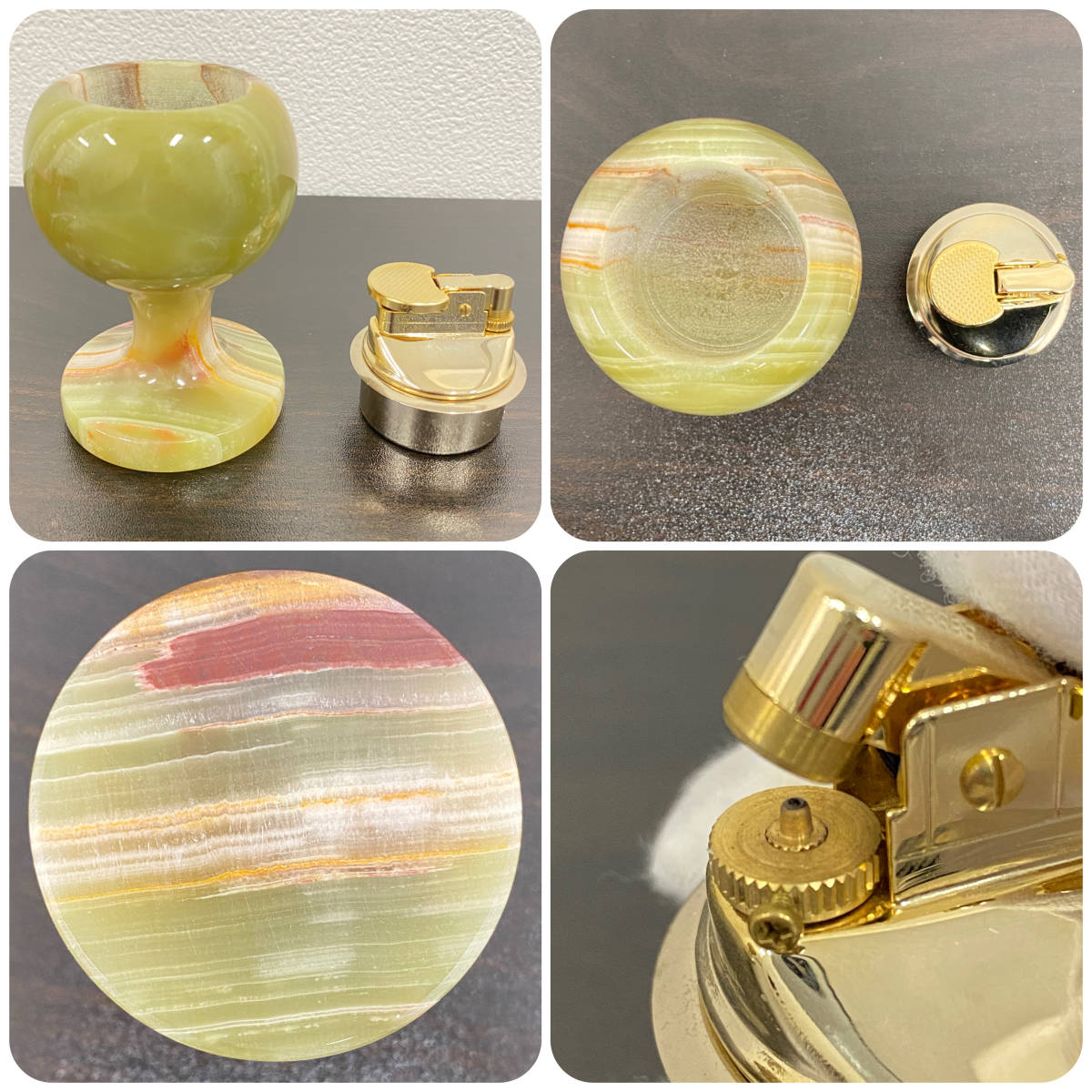 天然石 灰皿 ガス式ライター 台座 セット