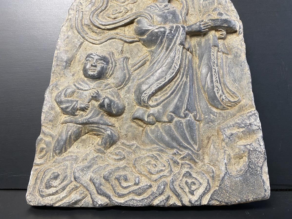 JK291] 石彫 女性像 仏像 天女 ガーデニング 縁起物 骨董 庭 庭石