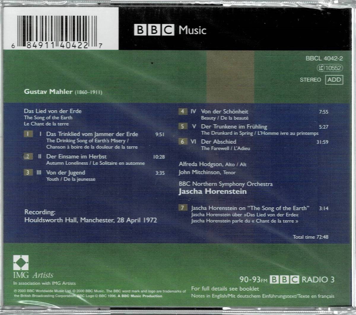 未開封 BBC ホーレンシュタイン/マーラー「大地の歌」 マーラー:交響曲 