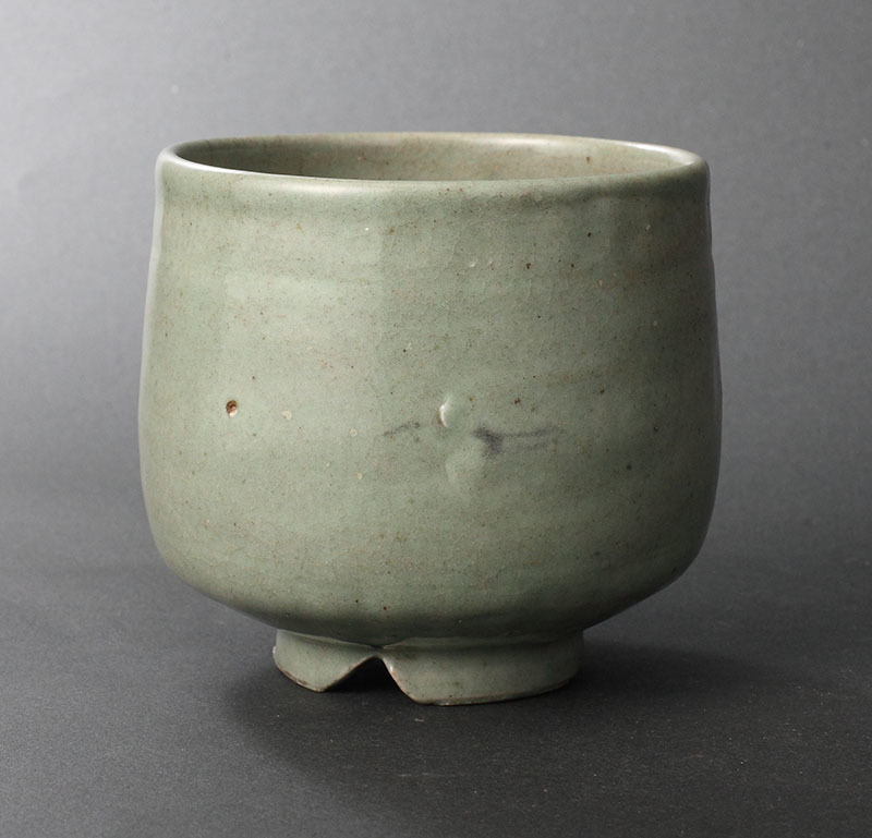 青磁雲鶴筒茶碗（茶道具 青瓷 朝鮮美術 高麗茶碗 高麗青磁 象嵌青磁