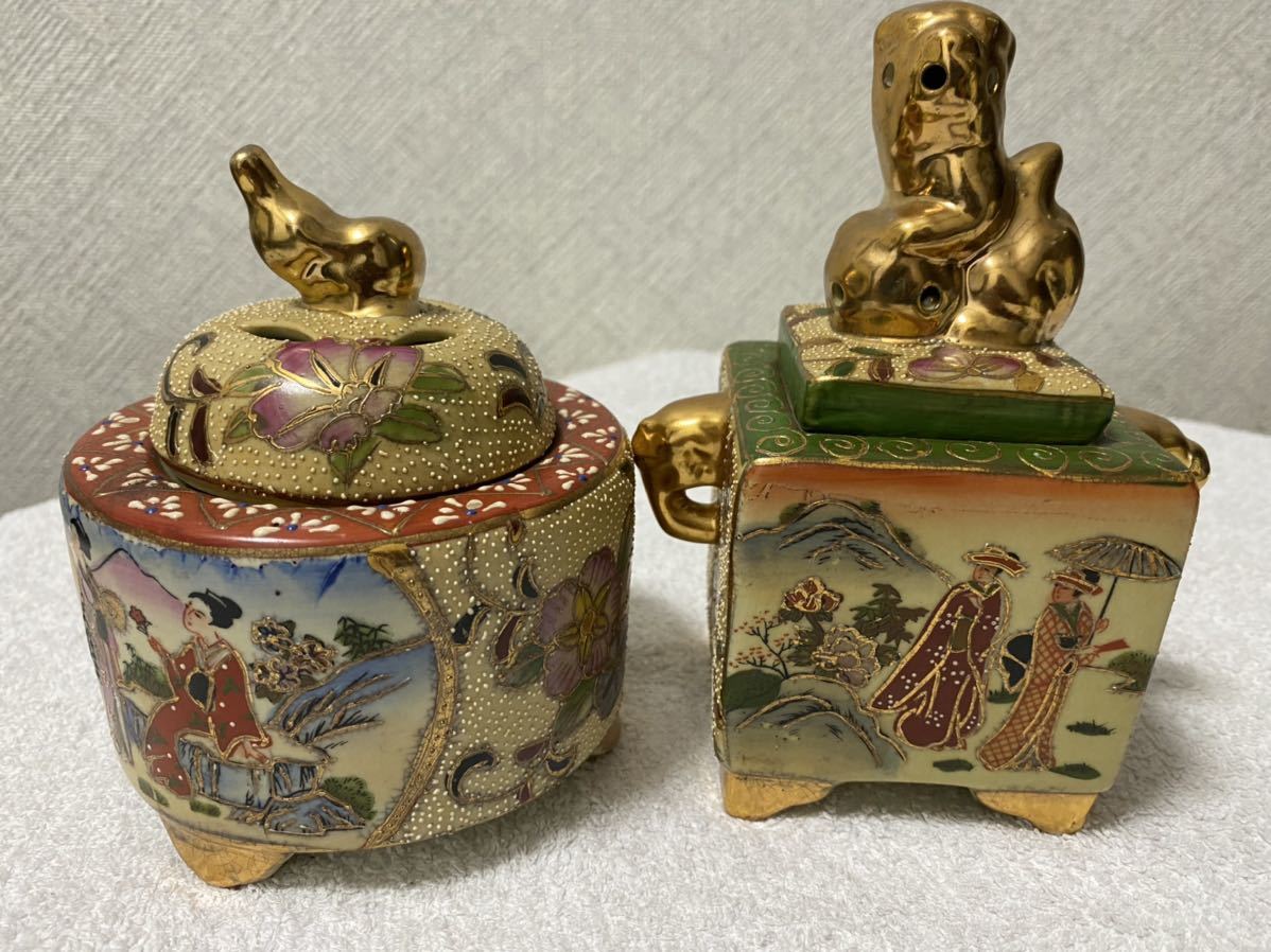 獅子 置物 蓋 香炉 薩摩 明治 金彩 Yahoo!オークション - 「獅子」薩摩