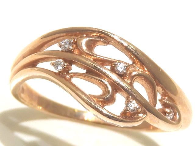 15 K10 PG デザイン リング □ ダイヤモンド 0.04ct ▽ ピンクゴールド