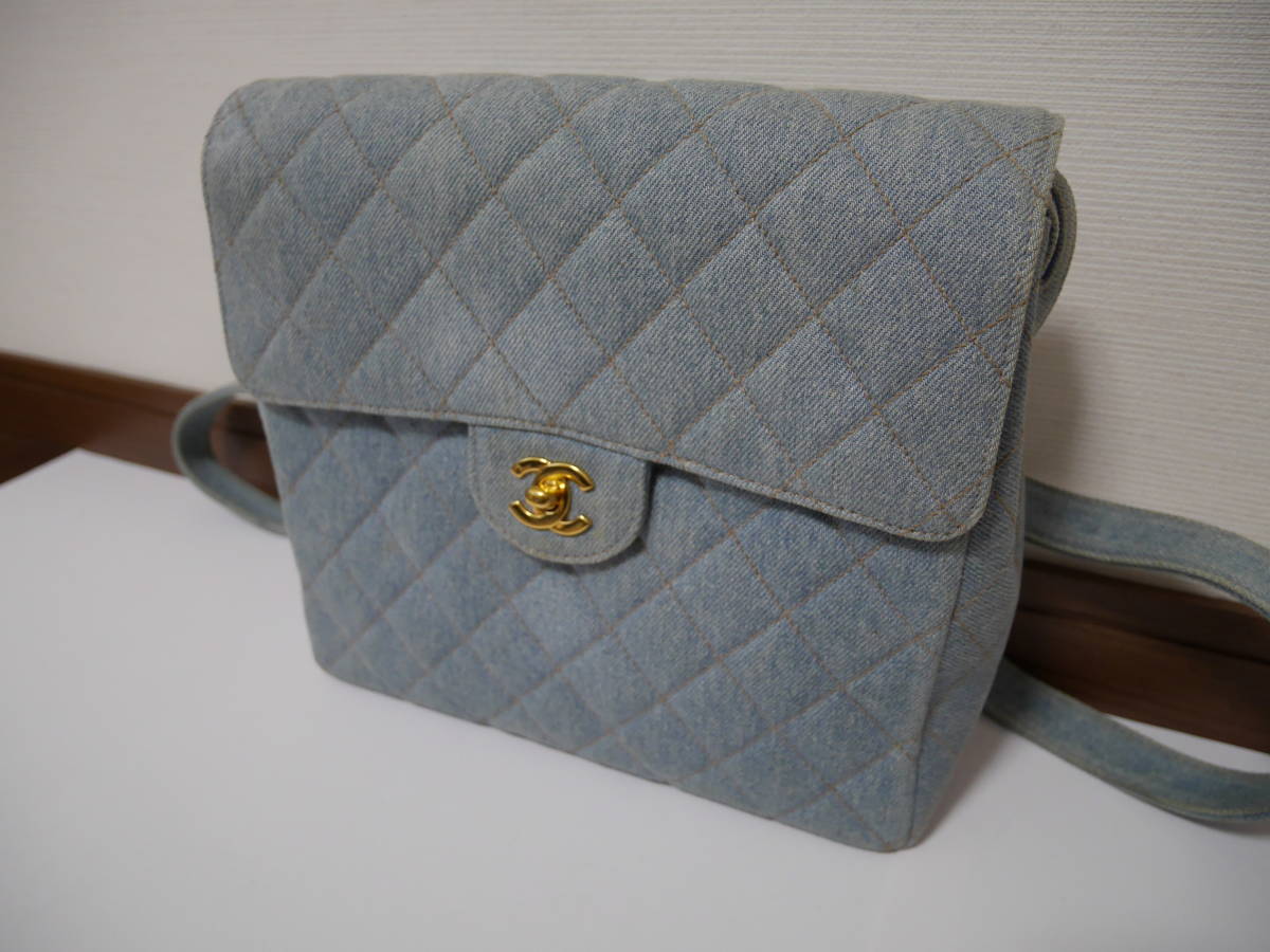 美品】 シャネル CHANEL デニム リュックサック アイスブルー ゴールド