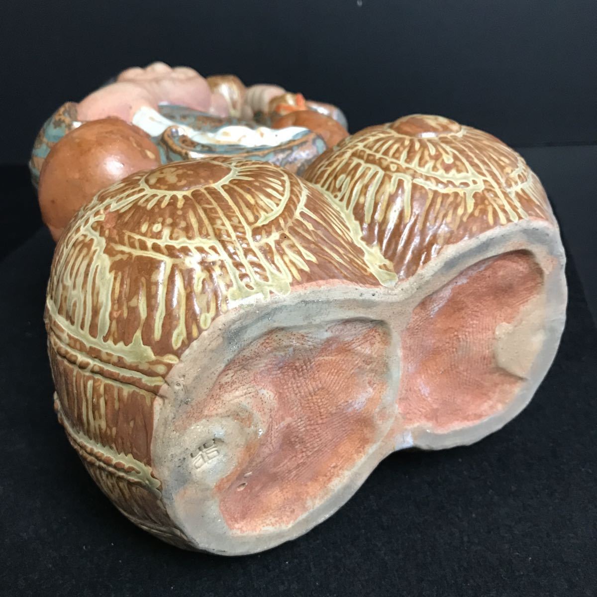 BY436] 在銘 大黒天 七福神 彩色彫刻 陶器 置物 高さ約29cm 商売繁盛 五穀
