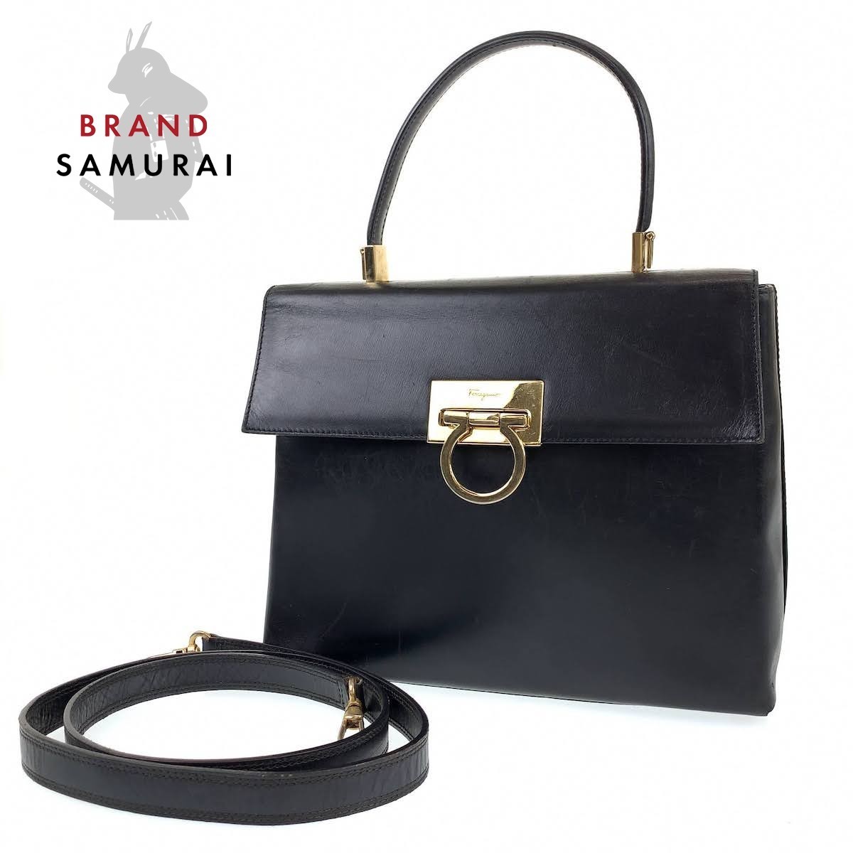 【低価，高品質】 Salvatore Ferragamo サルヴァトーレフェラガモ ガンチーニ ブラック レザー 斜め掛け ショルダーバッグ ハンドバッグ 2way102824(かばん、バッグ)｜売買されたオークション情報、yahooの商品情報を かばん、バッグ