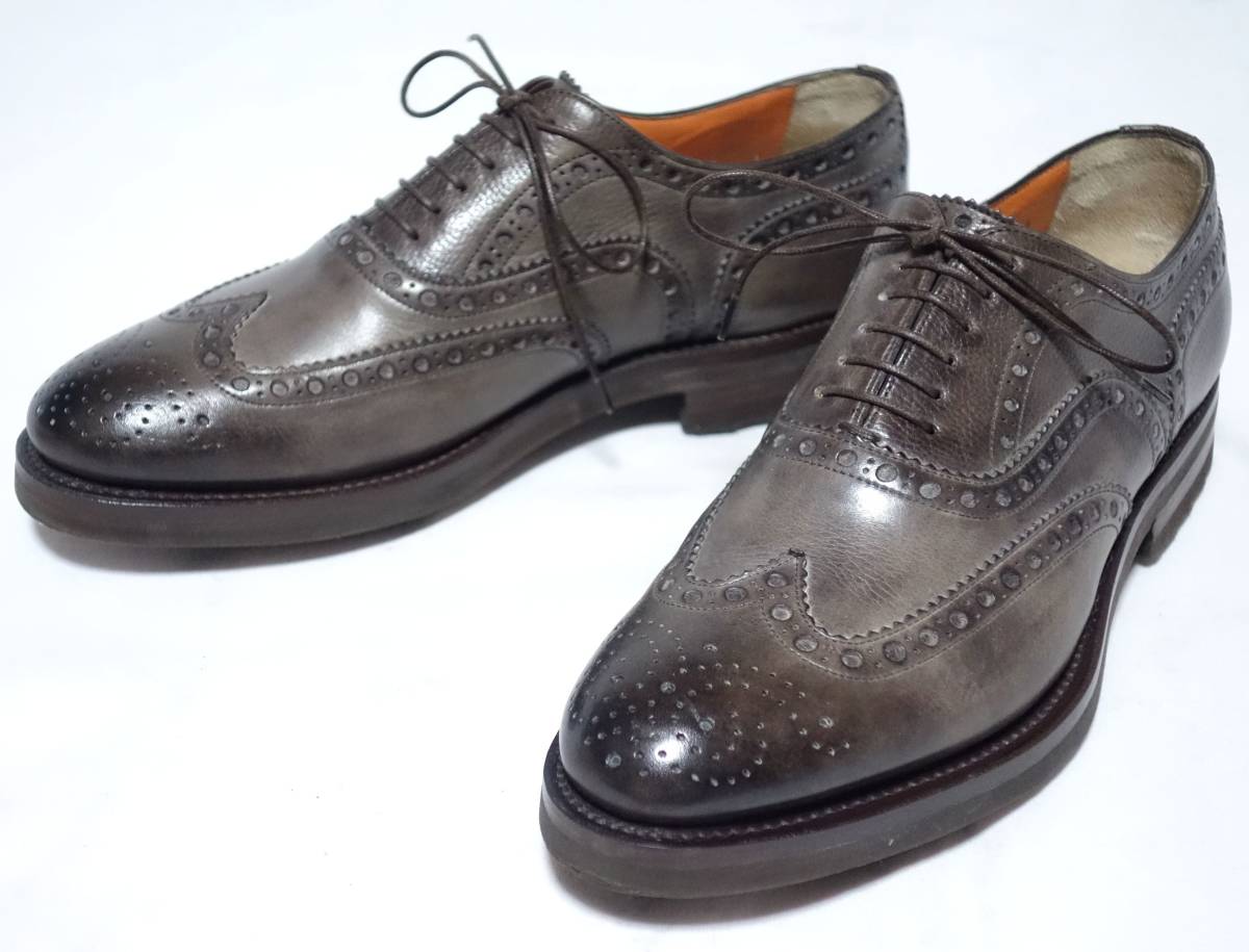 良品■SANTONI サントーニ ウイングチップ シューズ グレー 7.5