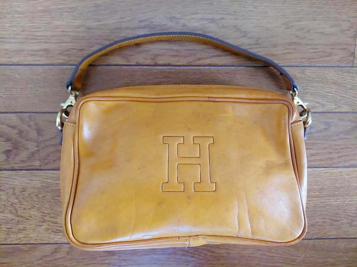 HIROFU　Hロゴ型押し　レザーバッグ　マスタード