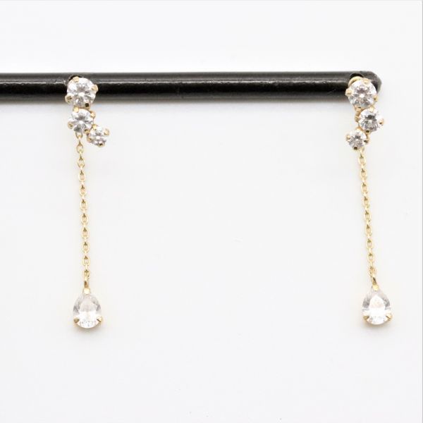 4℃ 2WAY ピアス K10 クリアストーン ゴールド ドロップ ヨンドシー 