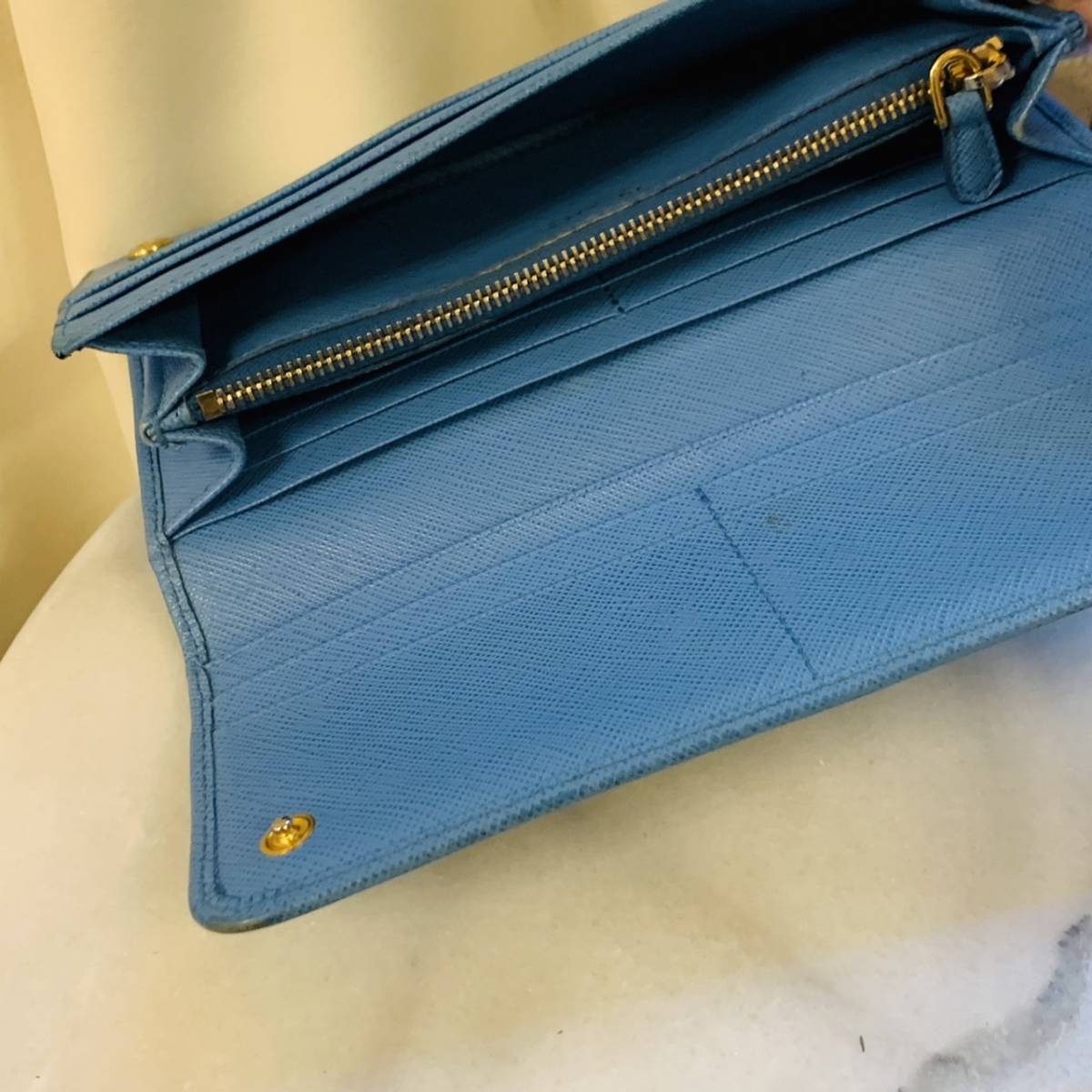 美品 プラダ PRADA ブルー 長財布 ロングウォレット コインケース 