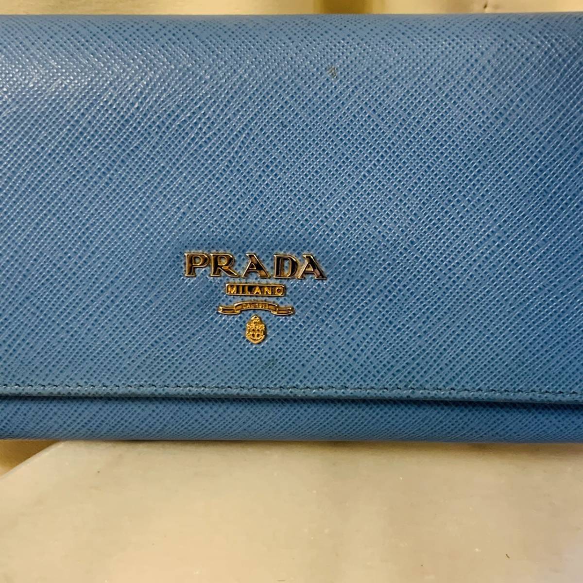 美品 プラダ PRADA ブルー 長財布 ロングウォレット コインケース 