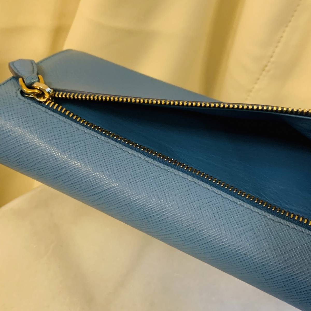 美品 プラダ PRADA ブルー 長財布 ロングウォレット コインケース 