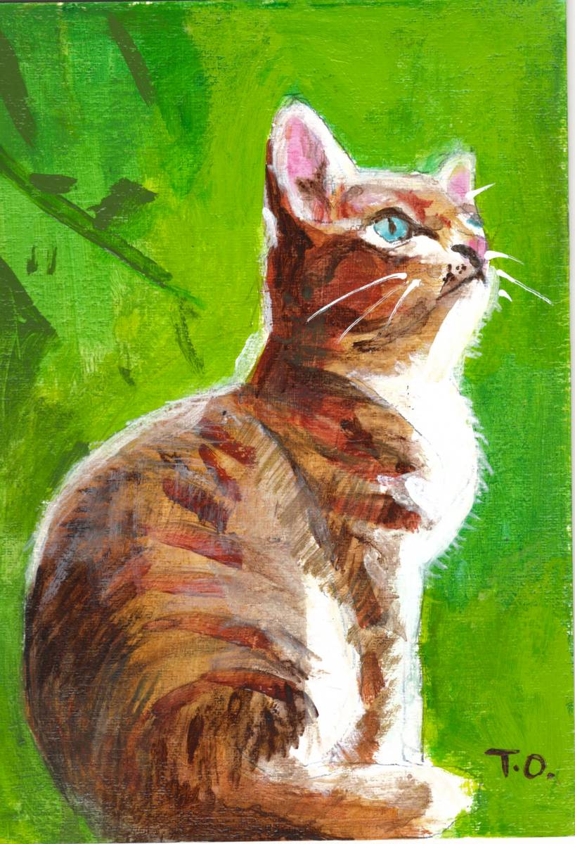アクリル画 緑陰猫(アクリル、ガッシュ)｜売買されたオークション情報