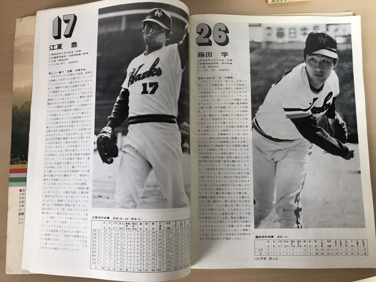 1977/昭和52年 南海ホークス ファンブック 野村克也/江夏豊/他 綴じ