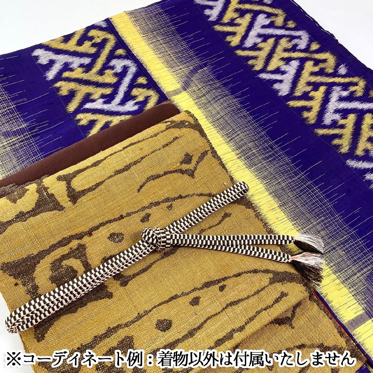 着物さと アンティーク 大正浪漫 銘仙 紗綾形紋様 縞 ストライプ 紫