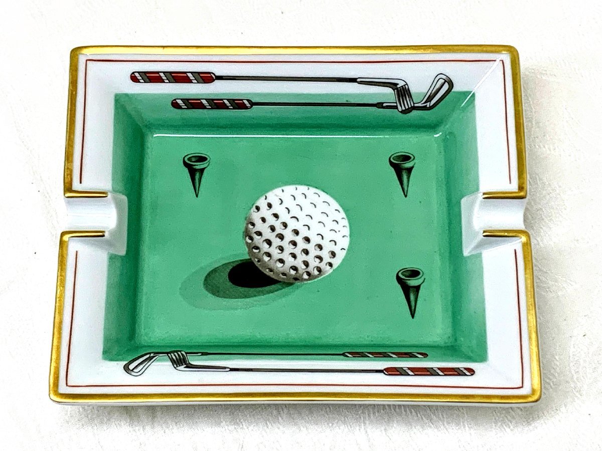 9535/HERMES エルメス 陶器製 灰皿 アッシュトレイ 金ブチ ゴルフ 9535/HERMES エルメス 陶器製 灰皿 アッシュトレイ 金ブチ ゴルフ