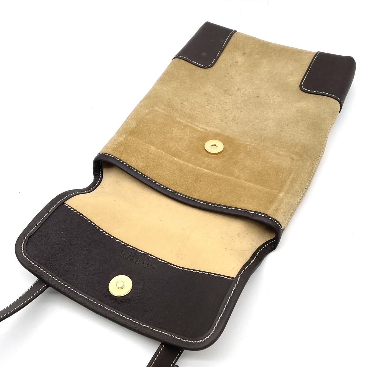 1円 LOEWE ロエベ アナグラム ロゴ レザー×スエード ショルダーバッグ 