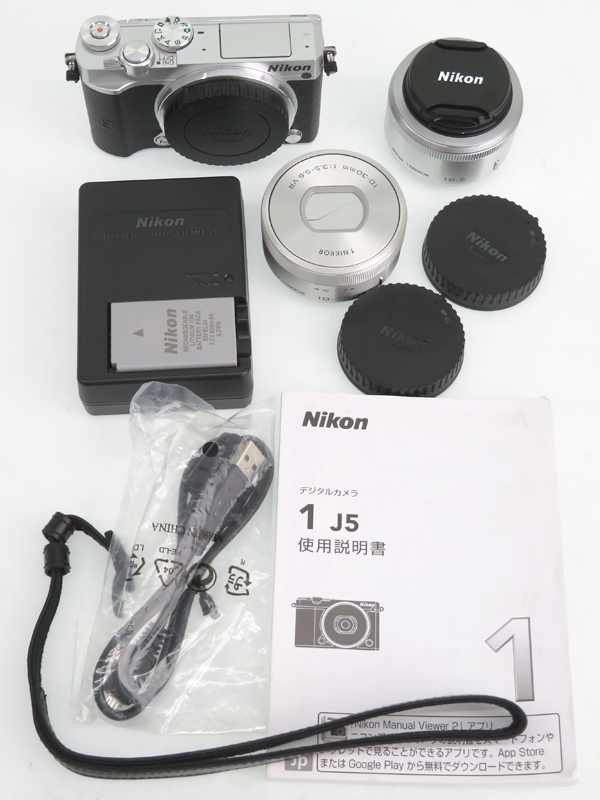 お買い得，最新作 中古 ニコン『Nikon 1 J5 ダブルレンズキット シルバー』1マウント 2081万画素 4K動画 ミラーレス一眼カメラ 1週間保証