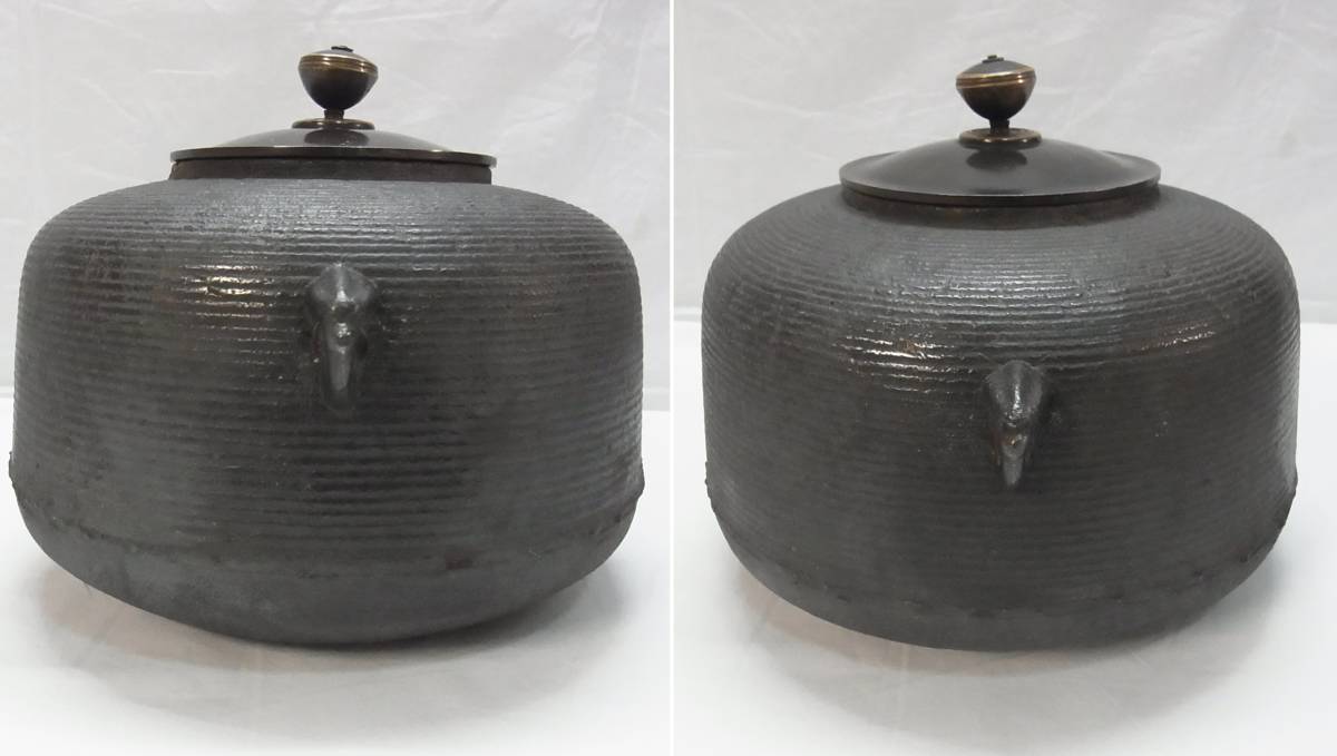 釜 茶湯釜☆鉄製 挽肌 茶道 茶道具 風炉釜 釜 茶釜 炭道具 炉 風炉 鉄 