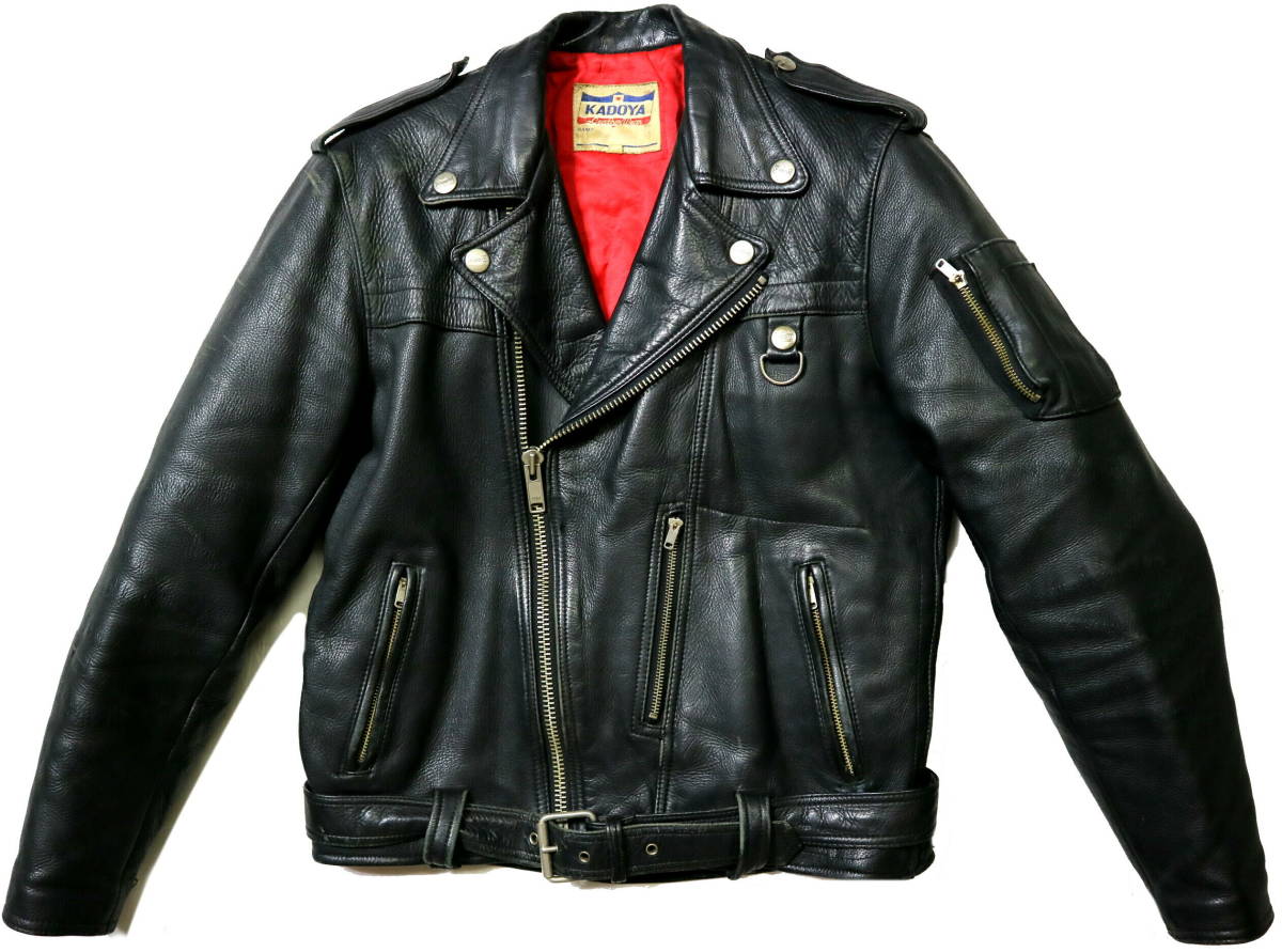 美品■KADOYA バイクウェア　ライダースジャケット　本革　ブラック　LL 訳あり（表面傷）/旧車向き！◇80's KADOYA カドヤ 牛革 中綿入 レザー