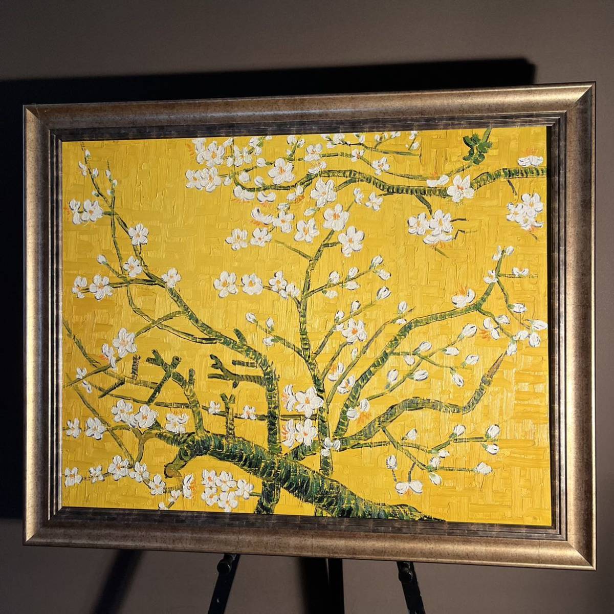 ☆特大☆ 手書き油絵 ゴッホ 花咲くアーモンドの枝 額付き 絵画 油彩画