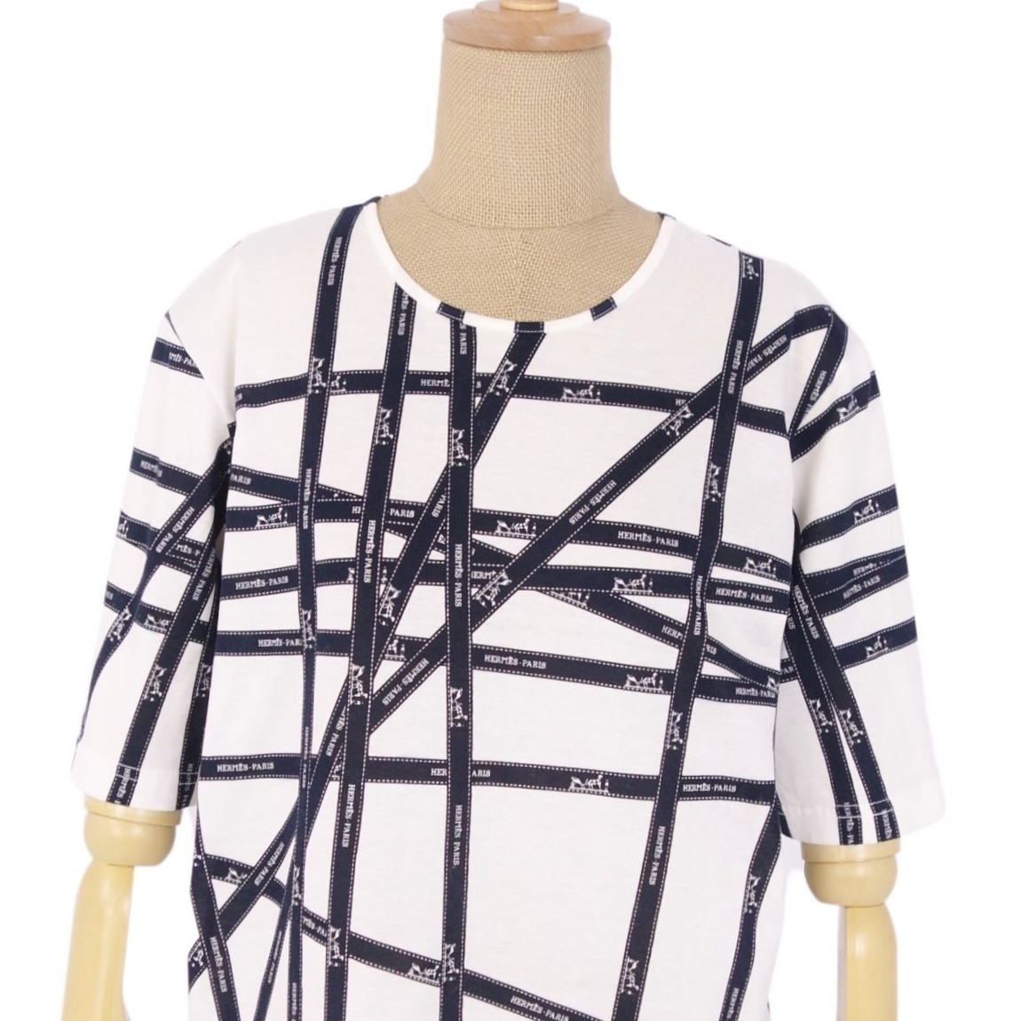 美品 エルメス HERMES マルジェラ期 ボルデュック 半袖 Tシャツ カットソー レディース イタリア製 L ホワイト ブラック ci07oe-rk10a02521 エルメス マルジェラ期 HERMES マルジェラ期傑作! レア極美品! 人気
