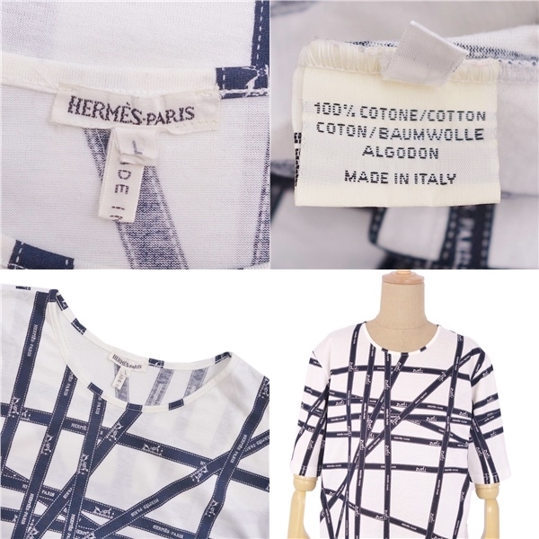 美品 エルメス HERMES マルジェラ期 ボルデュック 半袖 Tシャツ カットソー レディース イタリア製 L ホワイト ブラック ci07oe-rk10a02521 エルメス マルジェラ期 HERMES マルジェラ期傑作! レア極美品! 人気