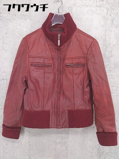 ◇ cherie et ami 牛革 ジップアップ 長袖 ジャケット サイズM レッド 