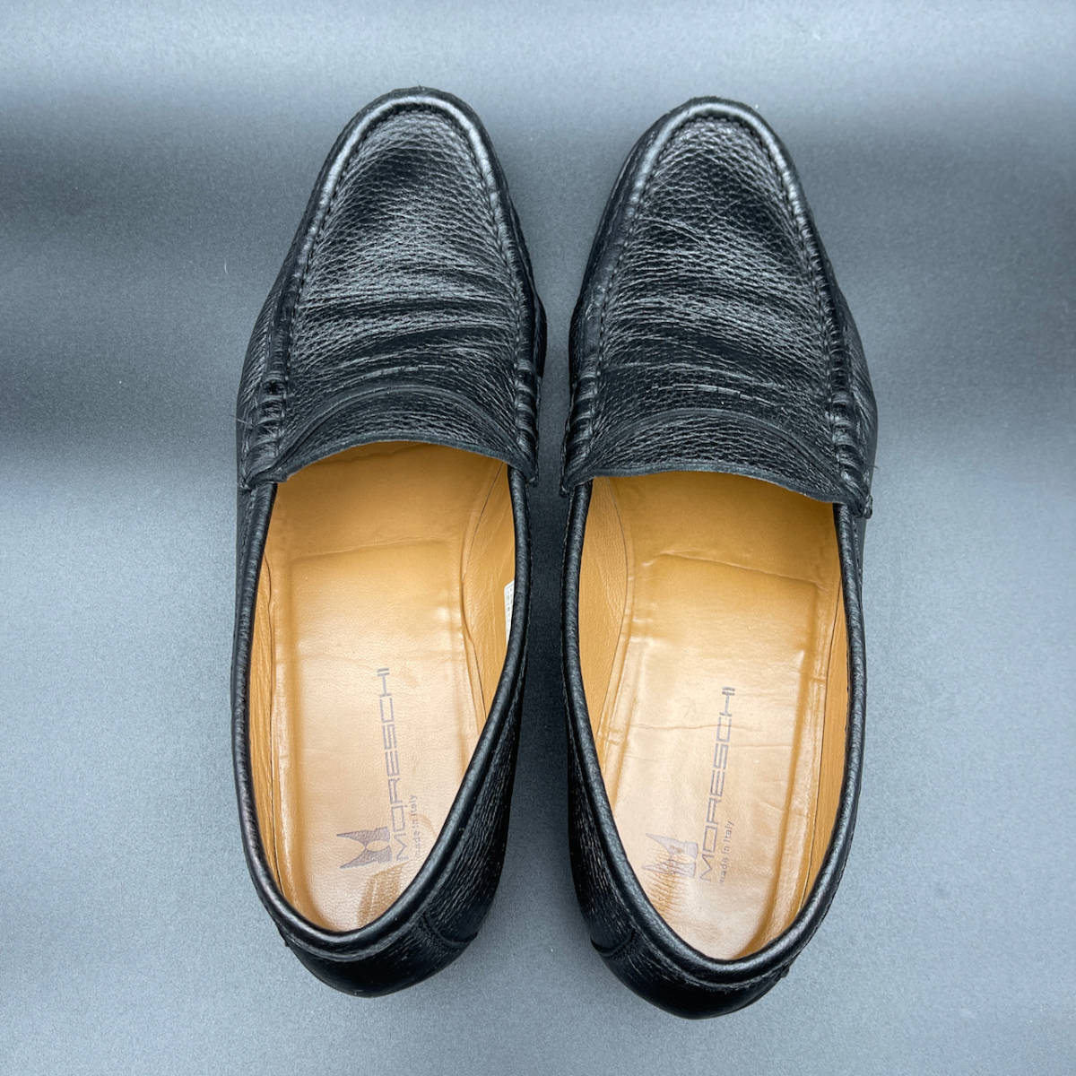 1円〜!! 定価7万 MORESCHI シボ革 ペニーローファー UK 7 25.5cm程度 