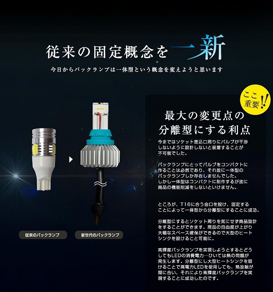 限界突破の明るさ！次世代LEDバックランプ T16（W16W） 大型ヒートシンク付 2個セット_2