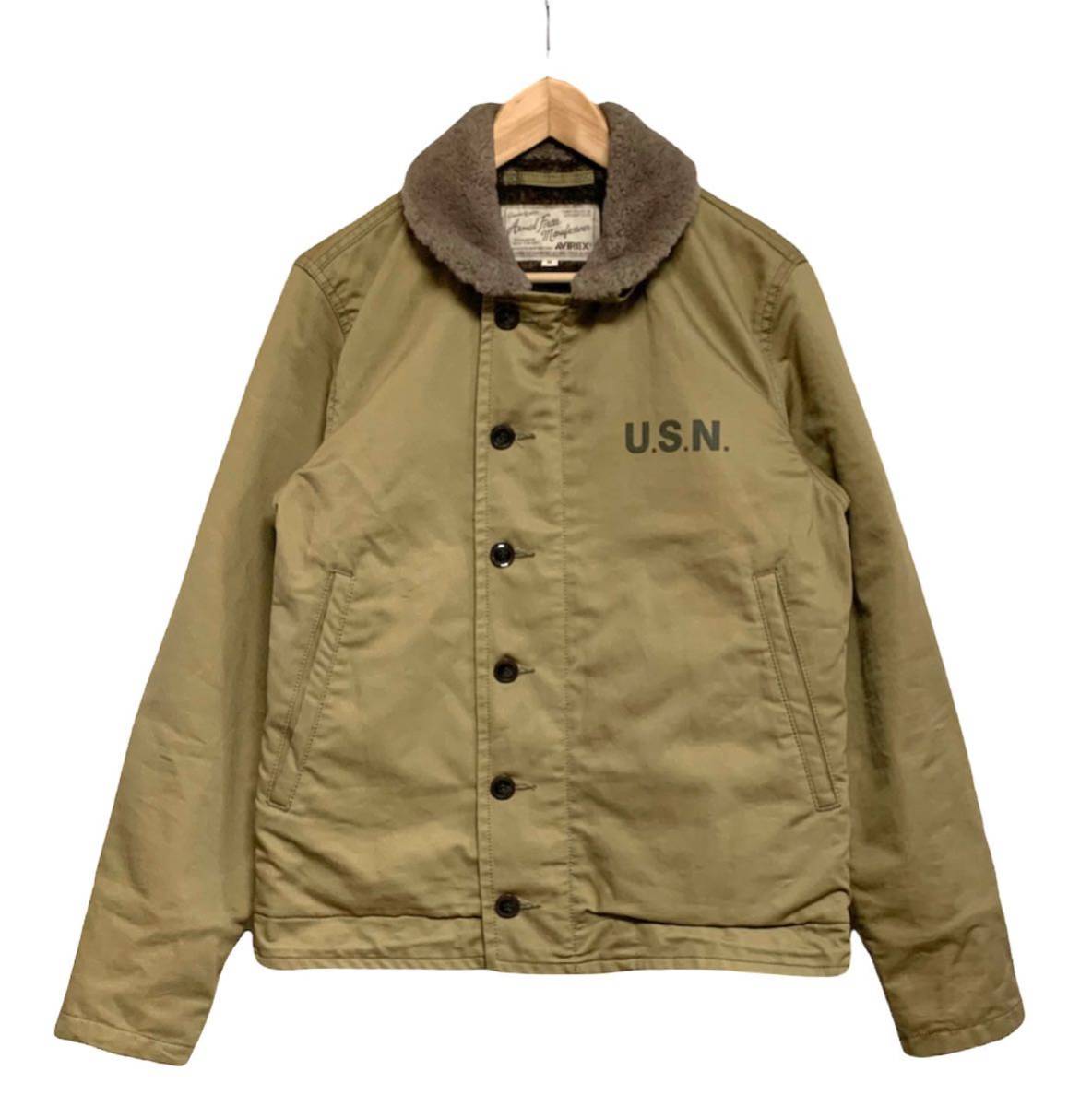【新作登場，新作】 AVIREX N-1 デッキジャケット ミリタリージャケット ボア ムートン 羊革 レザー オリーブ USN ステンシル M 上野商会 6182174 SY02208(その他)｜売買されたオークション情報、yahooの商品情報をアーカ 男性用