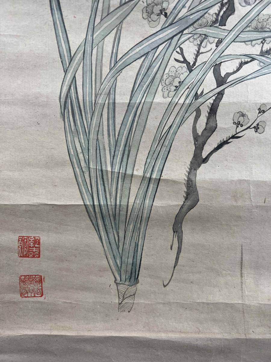 掛軸】〈銭杜〉字は叔美『双清図』 〔紙本肉筆）マクリ 共箱 / 中国画