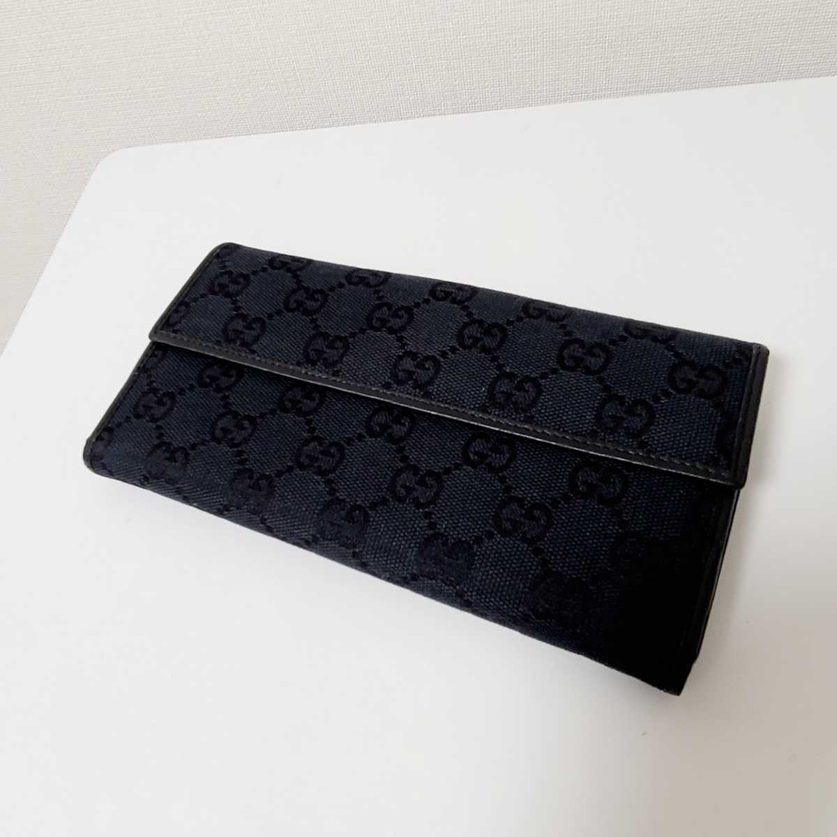 超絶人気 GUCCI グッチ GG キャンバス レザー 本革 二つ折り 長財布 