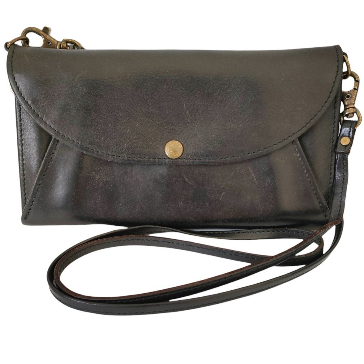 美品 Dono ドーノ レザー メールウォレット ショルダー付き 長財布  