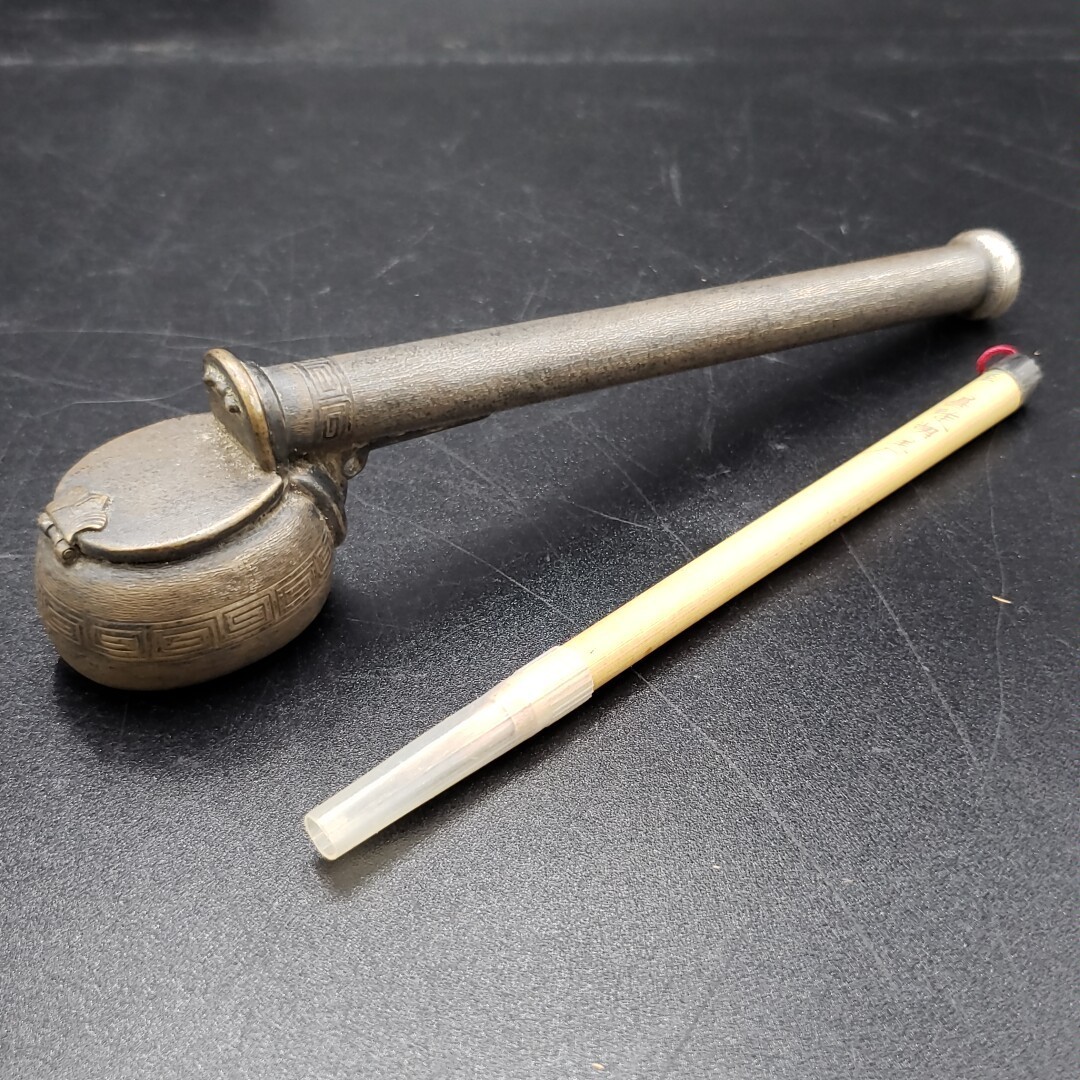 [プラスi1470]矢立　 書道用具 　筆入れ 　当時物 　墨入れ 　書道具 　筆記用具 　古道具　アンティーク　銀製？金属工芸　70ｇ