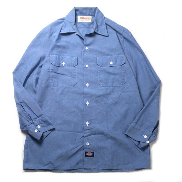 送料無料，人気 ワークスタイル 70s 80s USA製 Dickies ディッキーズ ヴィンテージ シャンブレーシャツ 長袖シャツ ブルー 15 1/2 メンズ 古着(トップス)｜売買されたオークション情報、yahooの商品情報をアーカイ トップス