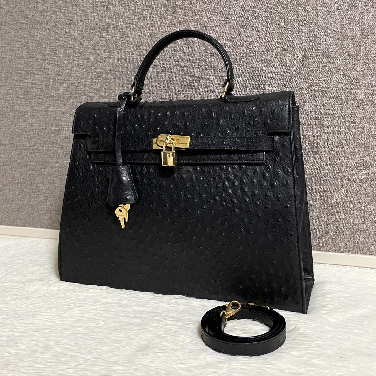 1円 ◎ 【最高級】FANTONI ファントーニ オーストリッチ ケリー 型2way 