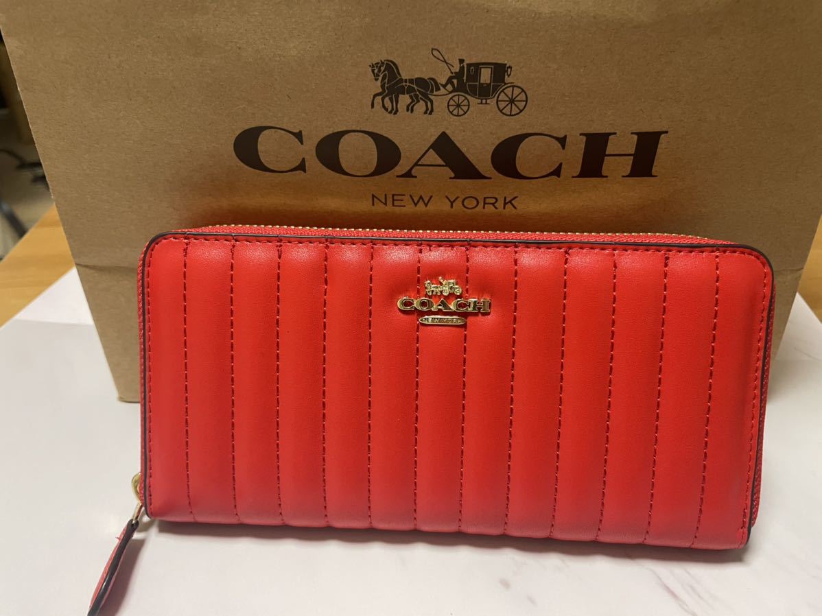 AK0053 新品未使用 COACH コーチ 長財布 アウトレット C2855 赤色  