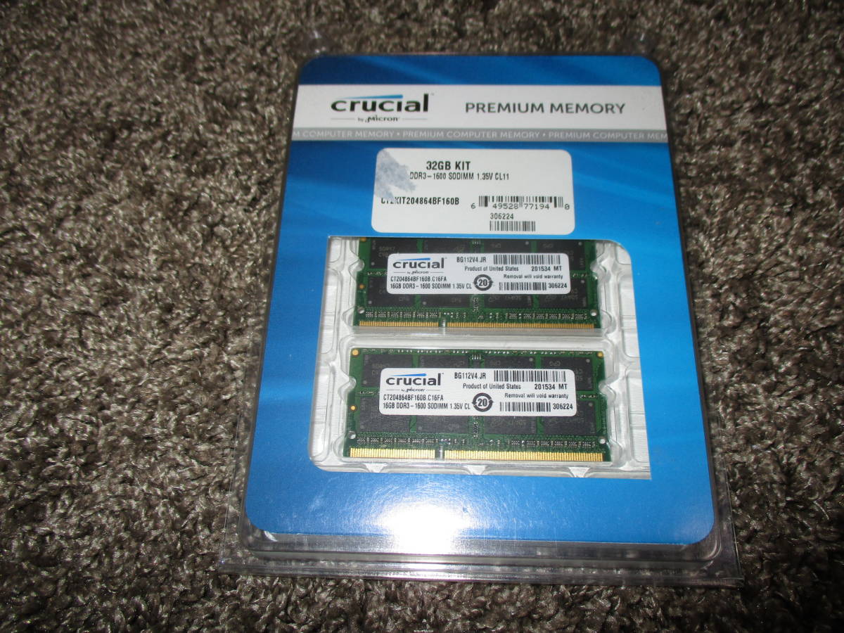 送料無料！Crucial DDR3L-1600 16GBx2 32GB SODIMM DDR3最大容量 