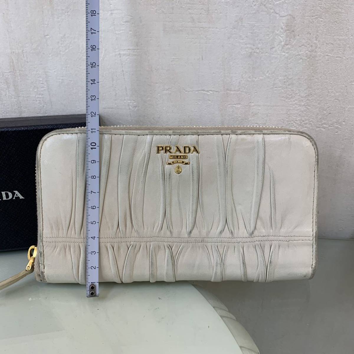 1円 PRADA プラダ ラムレザー ギャザー ナッパレザー ラウンド 