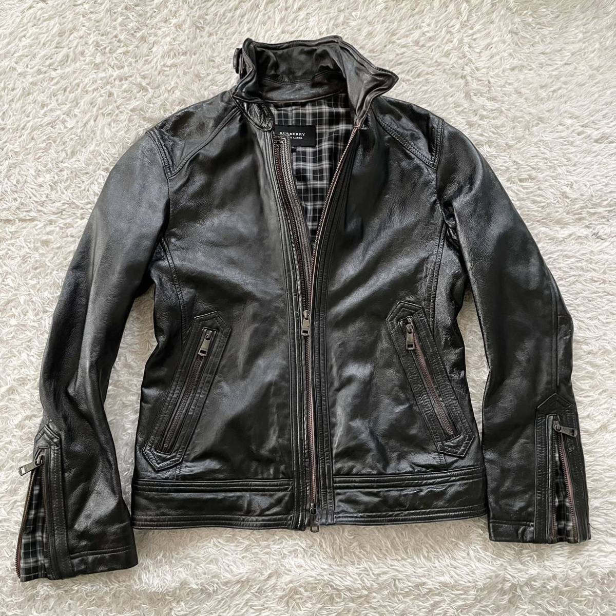 バーバリーブラックレーベル ライダース ラムレザー ジャケット